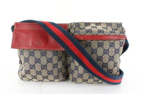 Gucci Navy x Red Monogram GG Belt Bag 25G26a