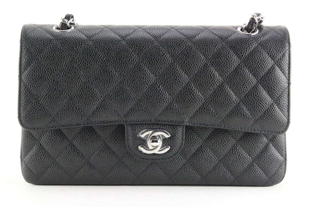 Chanel NWT Black Quilted Caviar Medium Classic Double Flap 3CJ0216