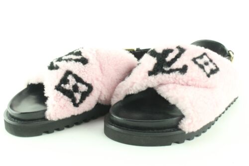 LOUIS VUITTON Shearling Paseo Sandals 38.5 Pink 1285741