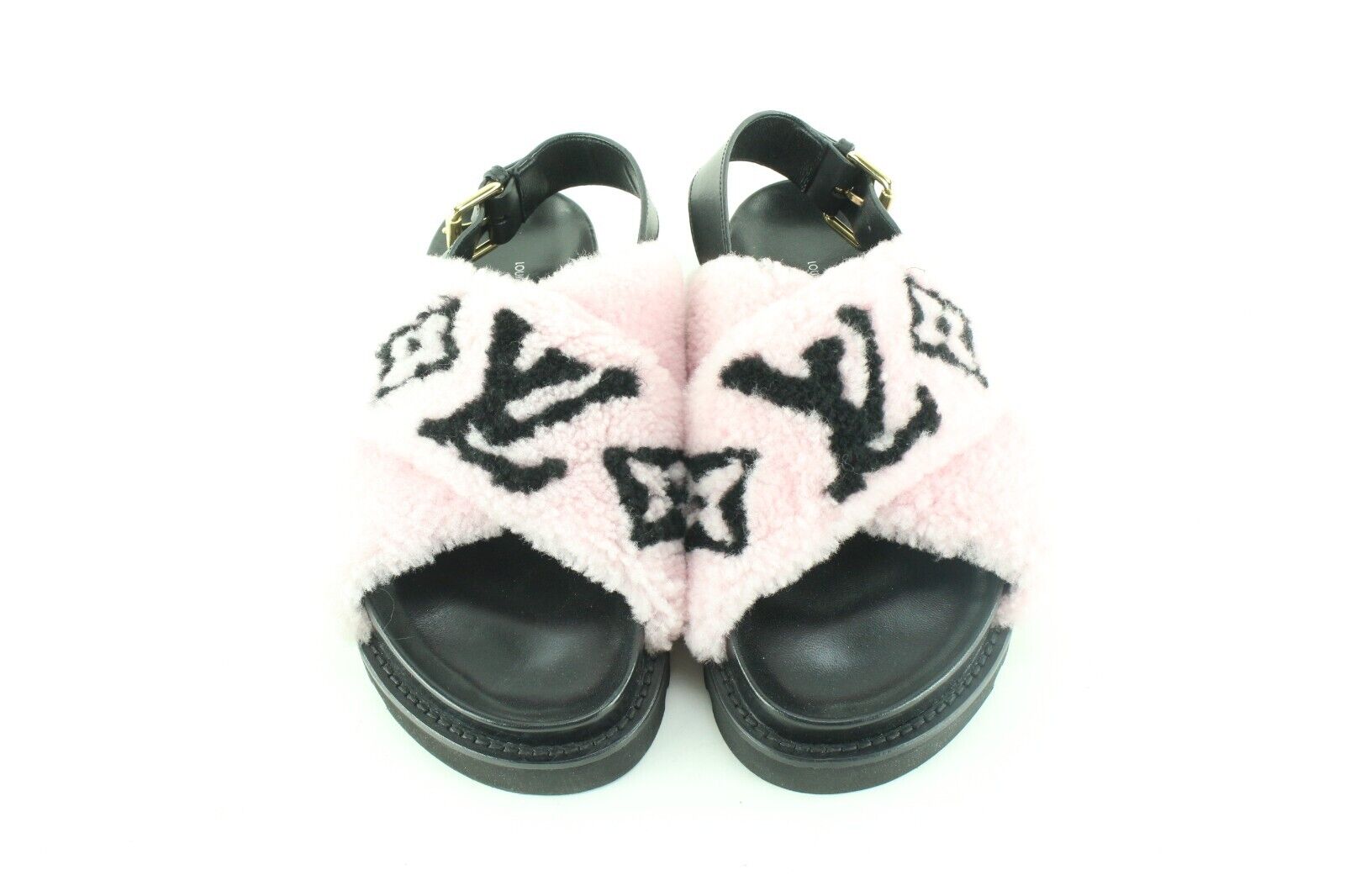 Louis Vuitton Size 39 Monogram Pink Shearling Paseo Sandals