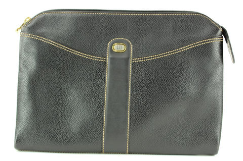 Alfred Dunhill Black Leather Pochette Zip Clutch Wristlet Pouch Bag 2DHL1127