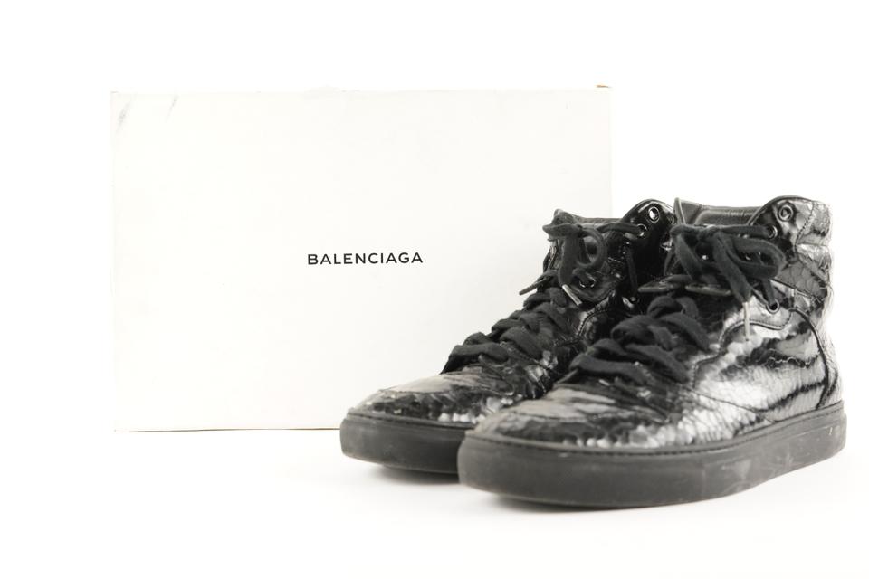 Balenciaga Men's 42 Black Crackled Leather Sneaker Craquele High 