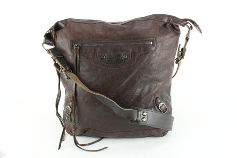Balenciaga Chocolate Chevre Leather Men's Day Messenger Bag 30ba54s