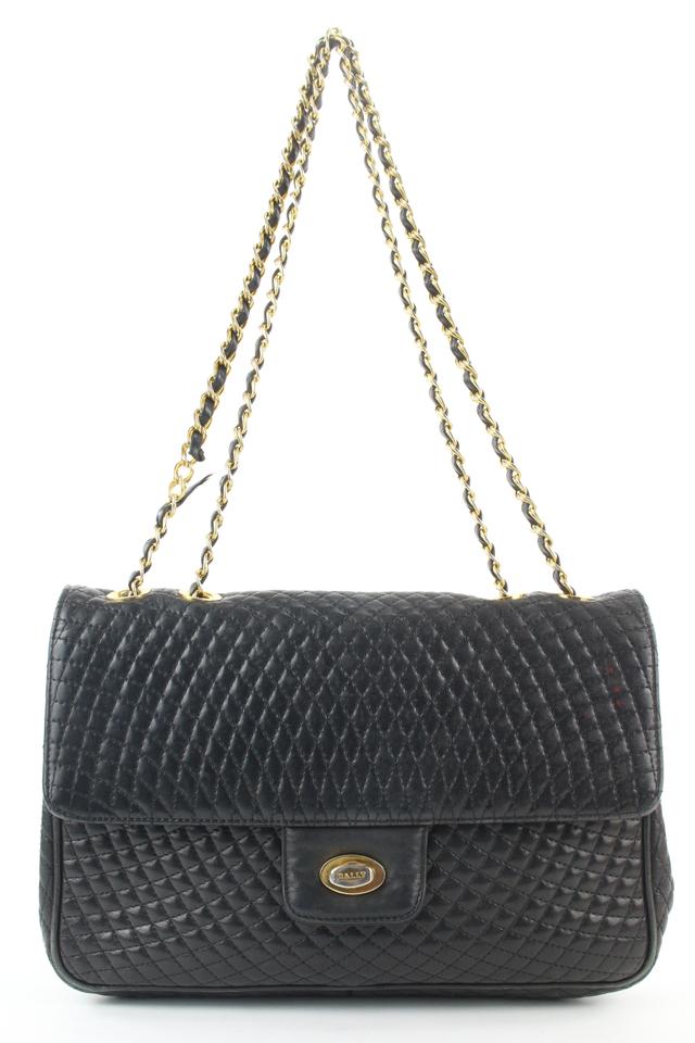 Bally Black Quilted Leather Crossbody Chain Flap Bag 200by29