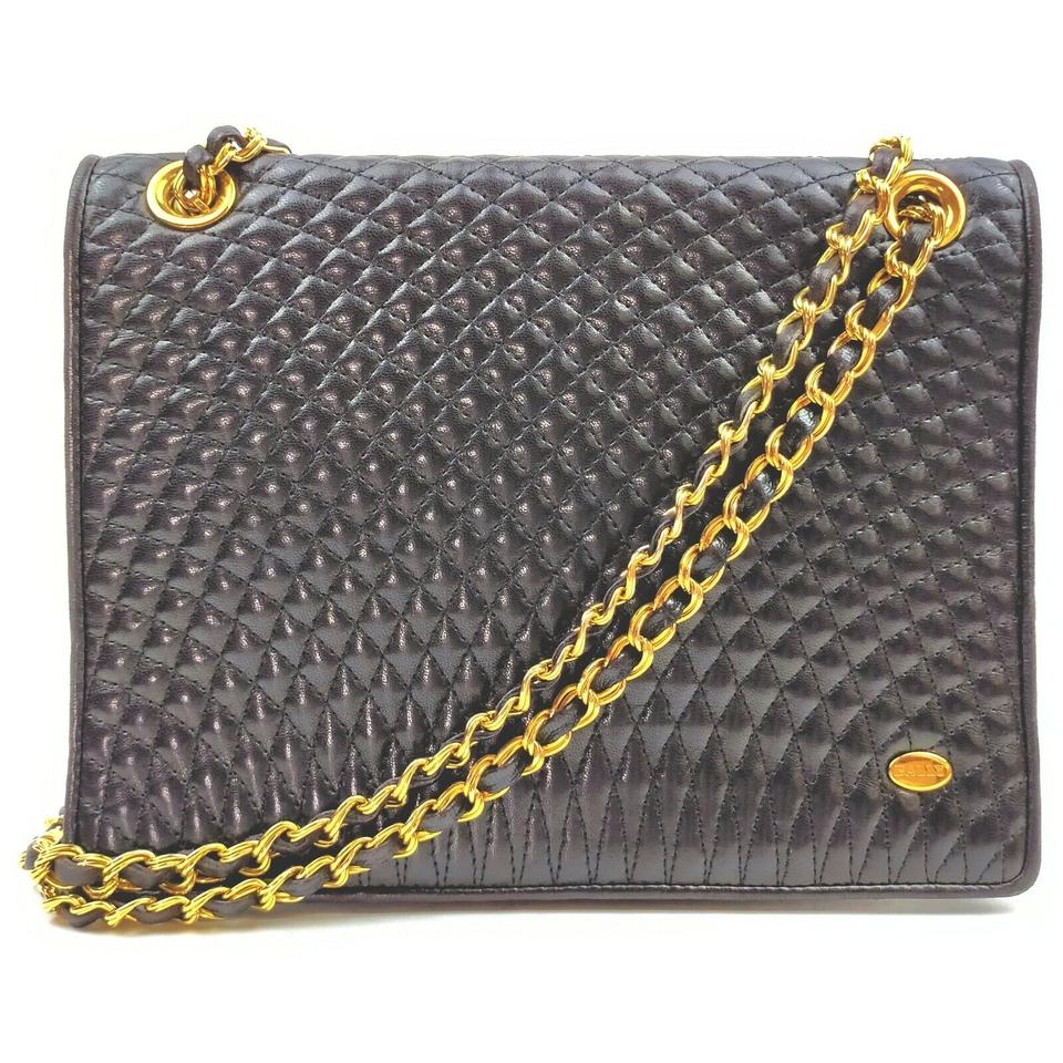 Bally Quilted Black Leather Chain Flap bag  862400
