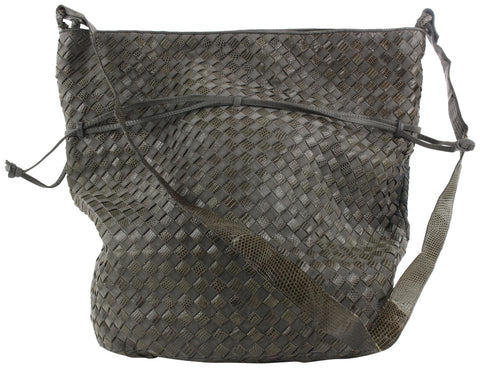 Bottega Veneta Grey Lizard x Leather Intrecciato Drawstring Shoulder bag 201bot29