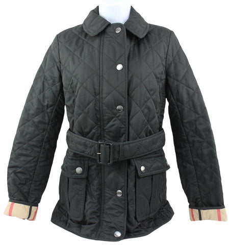 Burberry Women's Small Black Quilted Nova Check Belted Jacket 120b33