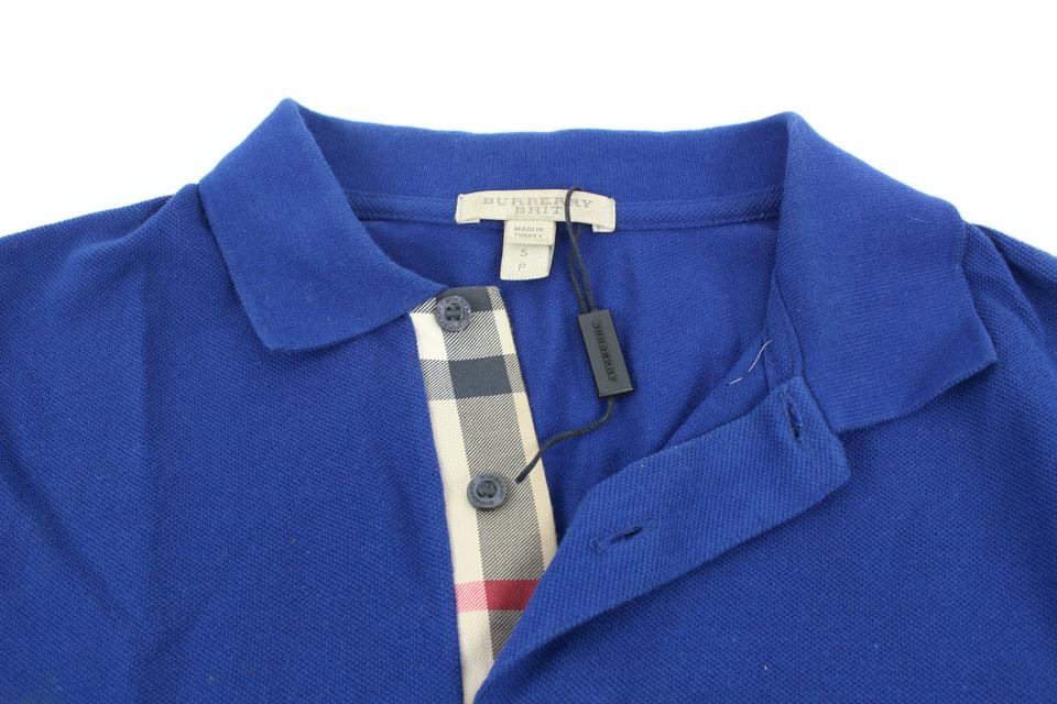 Burberry Brit Mens S Royal Blue Nova Check Collar Button Up Short Sleeve Polo 125b28