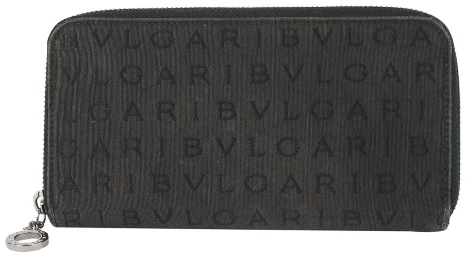BVLGARI Black Logo Zip Around Wallet Clutch Zippy 244bvl719 