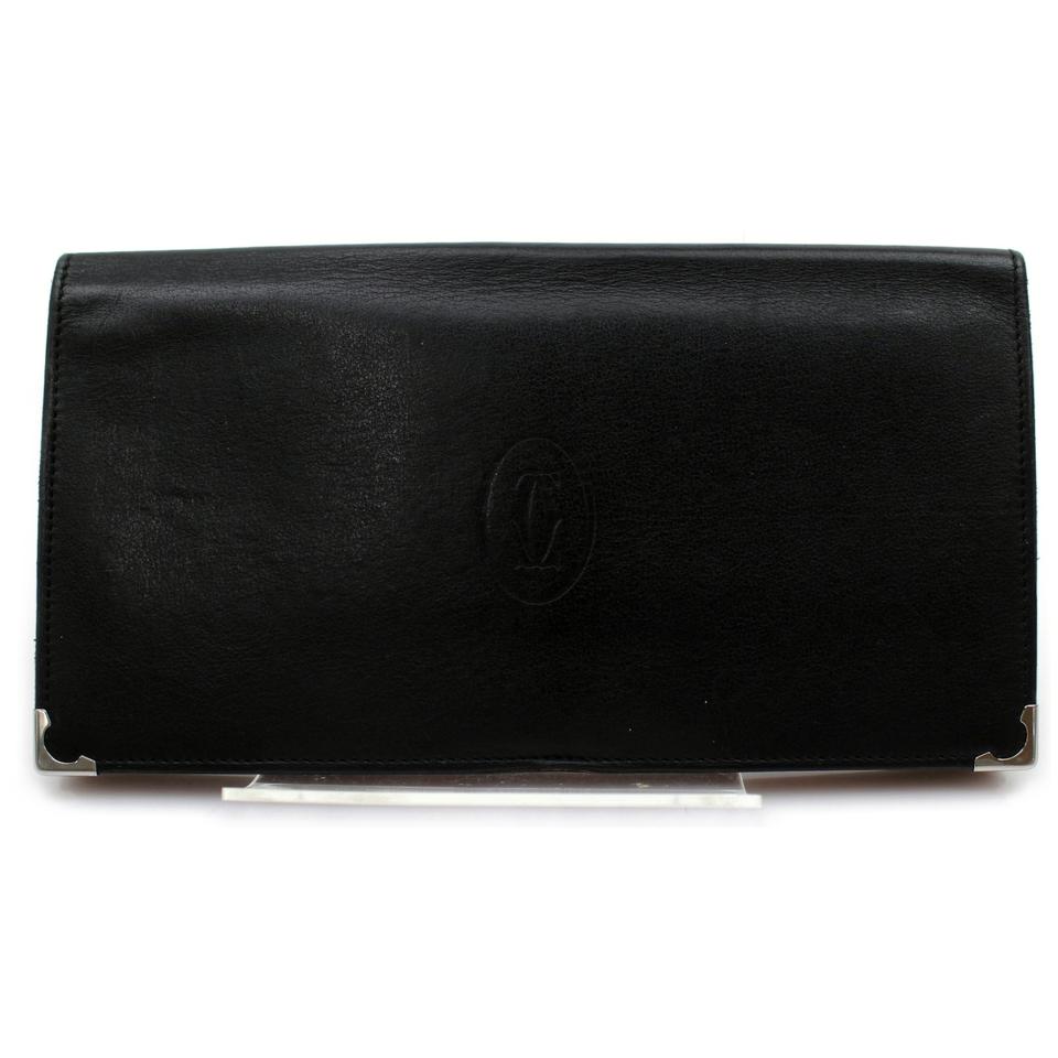 Cartier 872169 Long Wallet Logo Black Leather Bifold