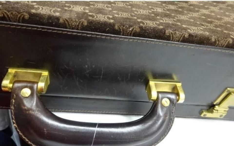 Celine Brown Suede Macadam Monogram Attache Hard Briefcase Trunk 862133