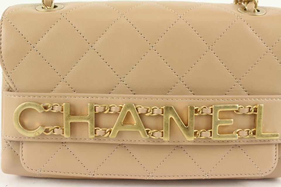 Chanel Quilted Beige Leather Enchained Top Handle Crossbody Flap Bag  1111C27