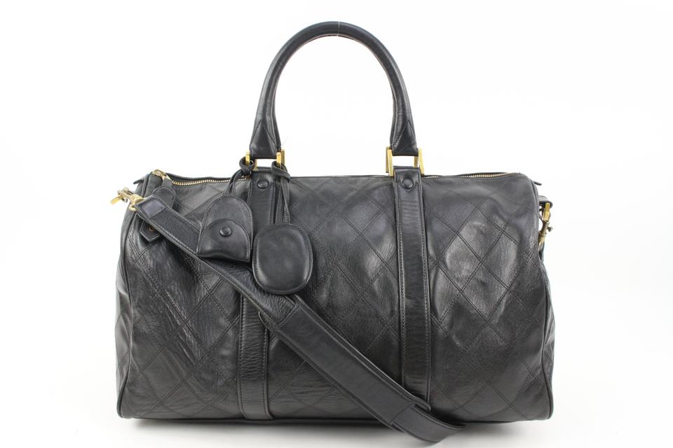 Chanel Black Quilted Lambskin Boston Duffle with Strap Gold HW 1c128s