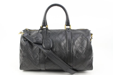 Chanel Black Quilted Lambskin Boston Duffle with Strap Gold HW 1c128s