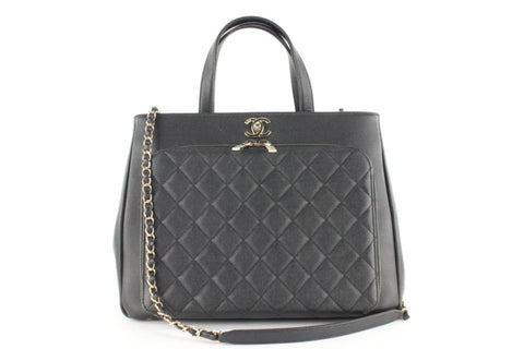 Chanel Black Quilted Caviar Leather Turnlock 2way Affinity Tote 1CC1025