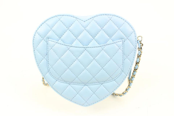Chanel 22s Blue Quilted Lambskin CC in Love Large Heart Bag GHW