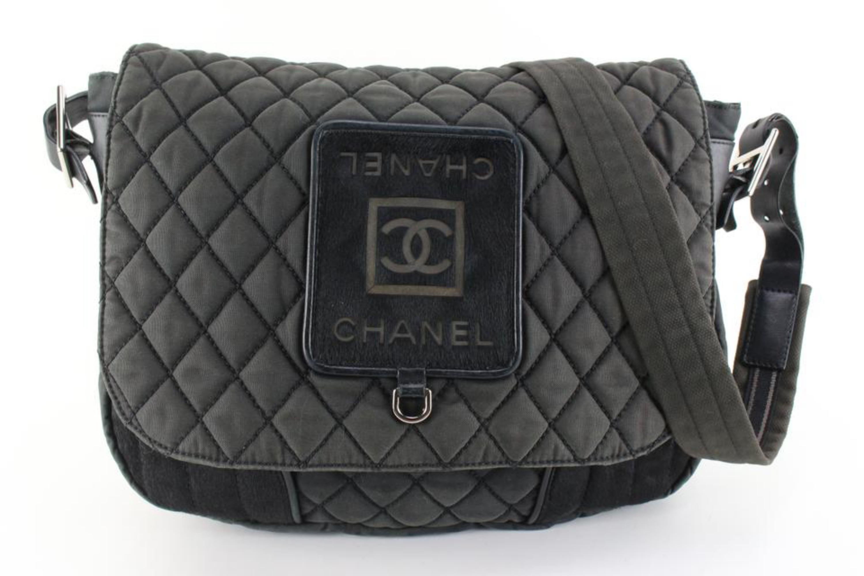 Chanel Pony Hair Quilted Charcoal CC Sports Logo Messenger