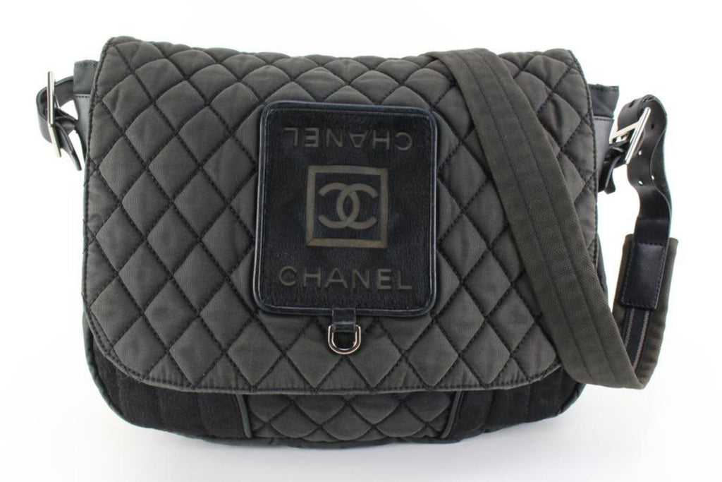 Chanel Pony Hair Quilted Charcoal CC Sports Logo Messenger Crossbody 42cc722s
