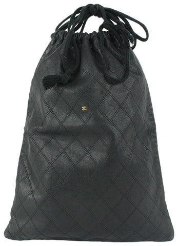 Chanel Ultra Rare Large Quilted Lambskin CC Logo Drawstring Pouch Case 164c73