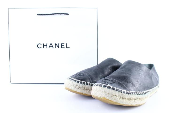 Chanel Black Leather Cap Toe Espadrilles 9cr0108 Flats
