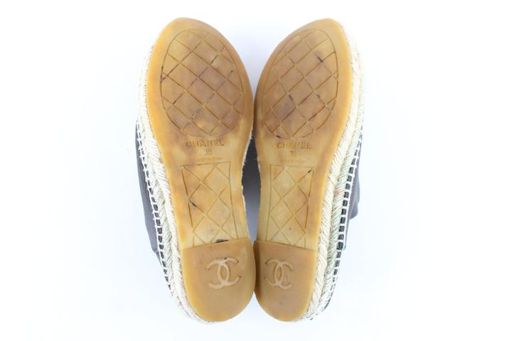 Chanel Chain Espadrille 38 Quilted Leather Cap Toe Flats CC-0503N-0141