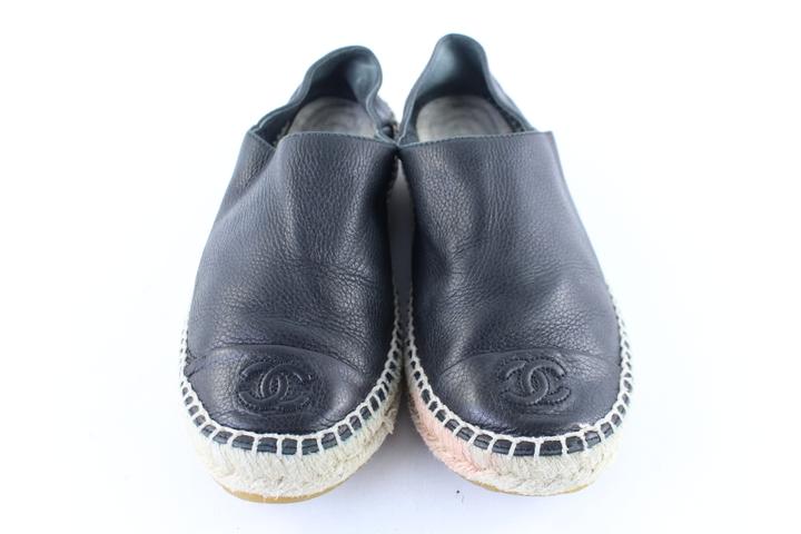 Chanel Black Lambskin Leather Espadrille Cap Toe CC Espadrilles Size 9.5/40  - Yoogi's Closet
