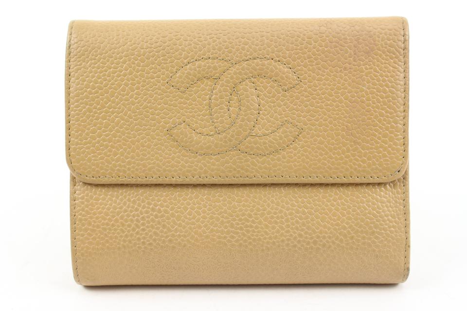 Chanel Chanel Beige Caviar Leather Coco Button Compact Wallet