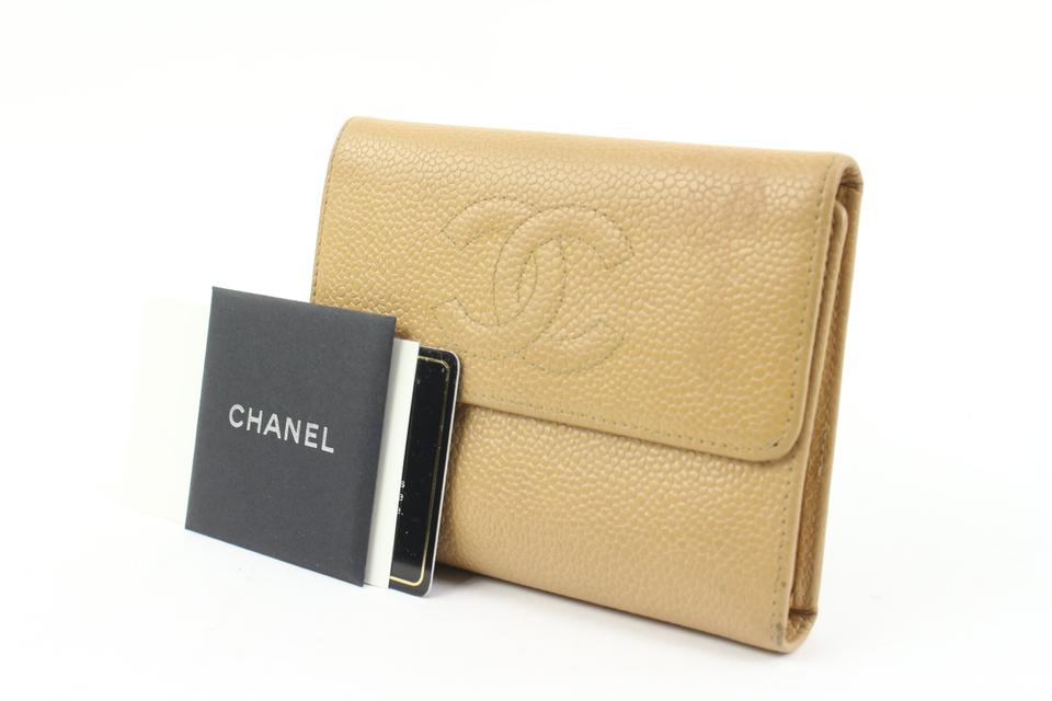 Chanel Beige Caviar CC Logo Trifold Compact Wallet 43ck224s