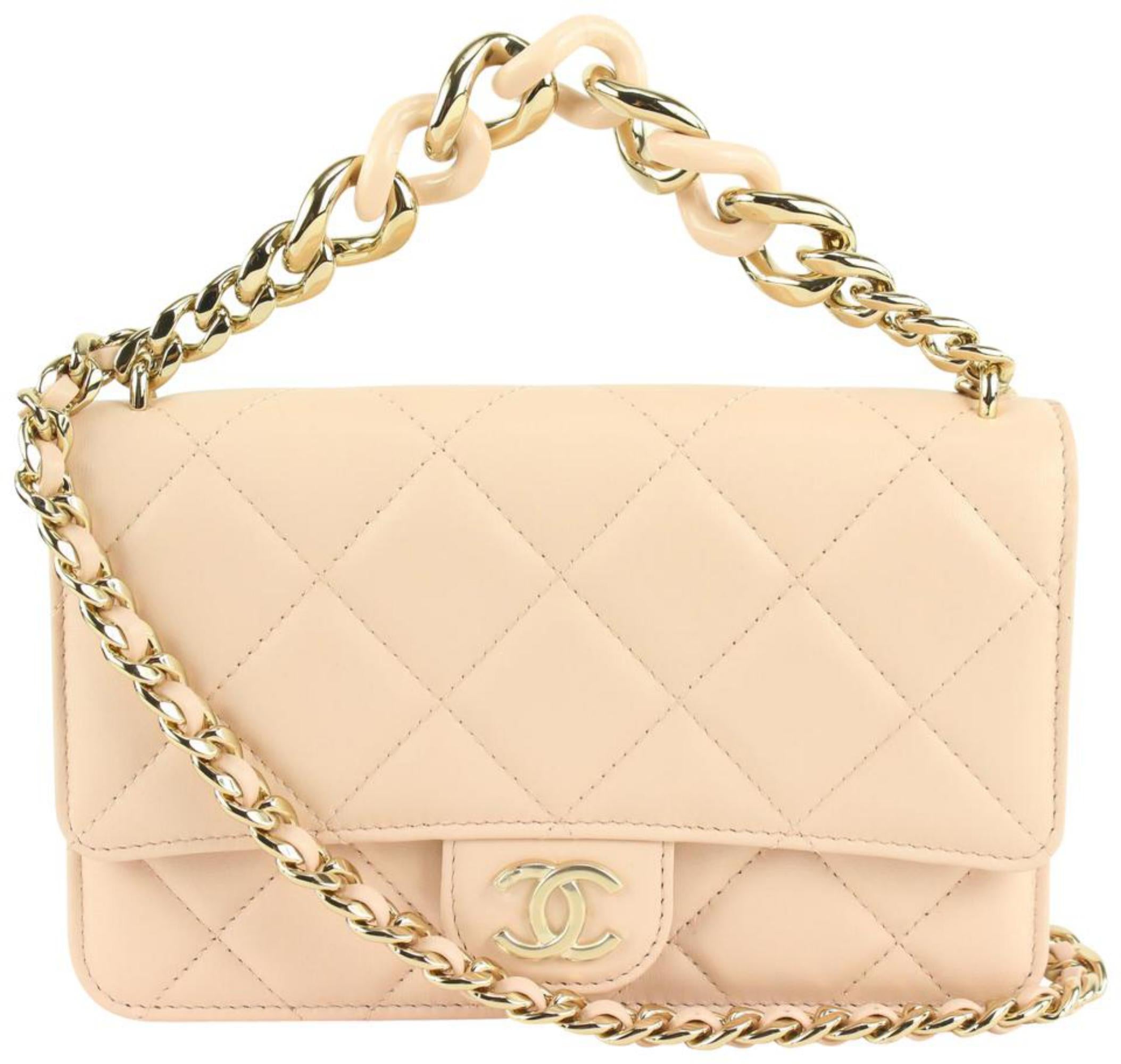 Chanel Beige Leather CC Mademoiselle Mini Flap Charm Key Ring
