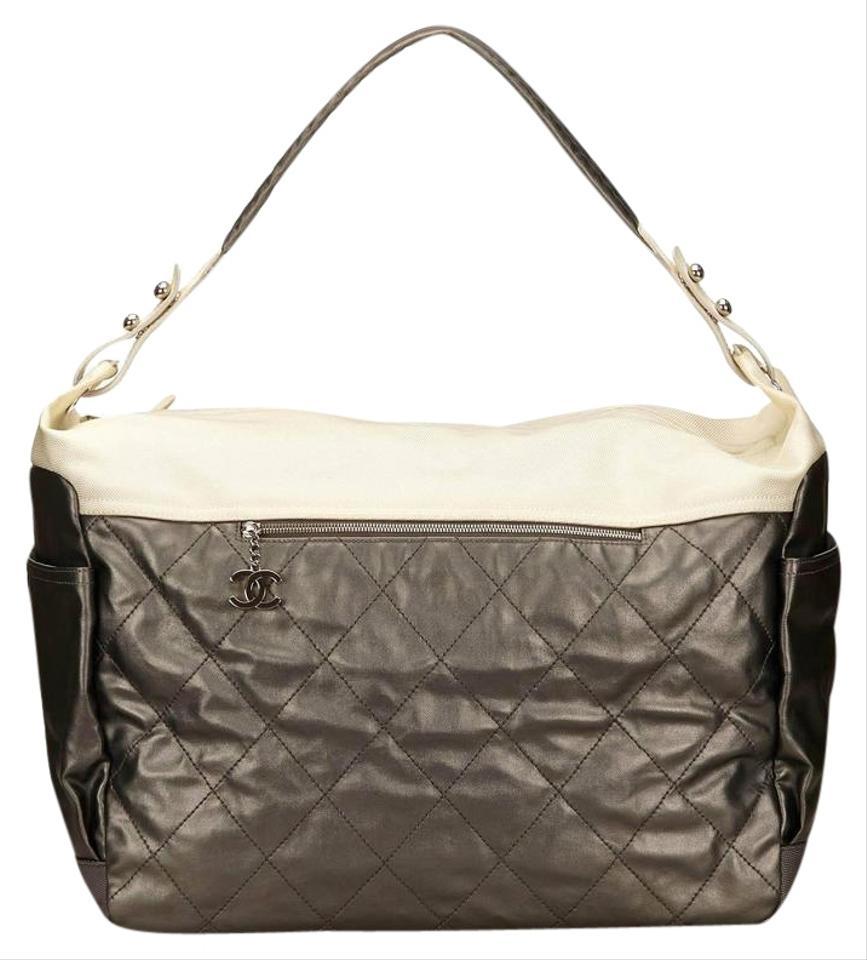 Chanel Large Silver and Cream Quilted Biarritz Paris Weekender 