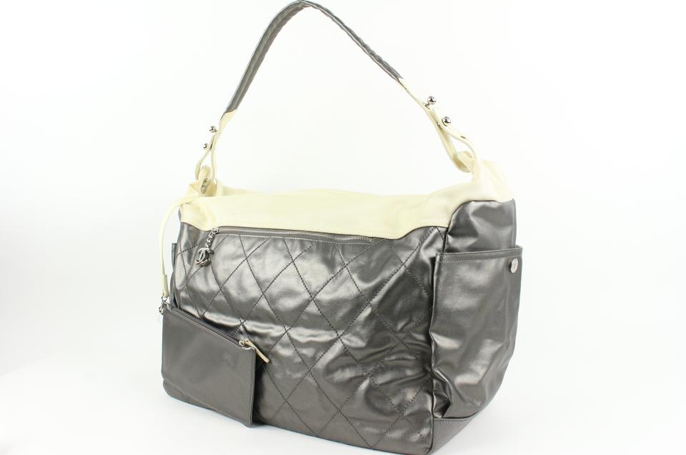 Chanel Large Silver and Cream Quilted Biarritz Paris Weekender