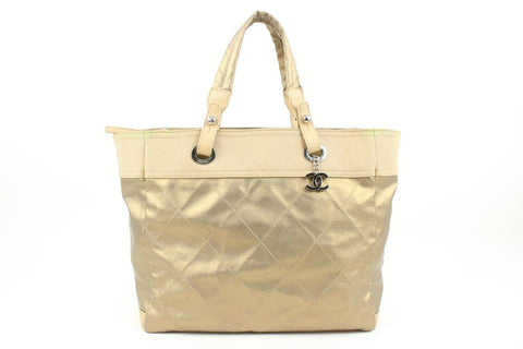 Chanel Gold Quilted CC Logo Biarritz GM Tote 8c131s