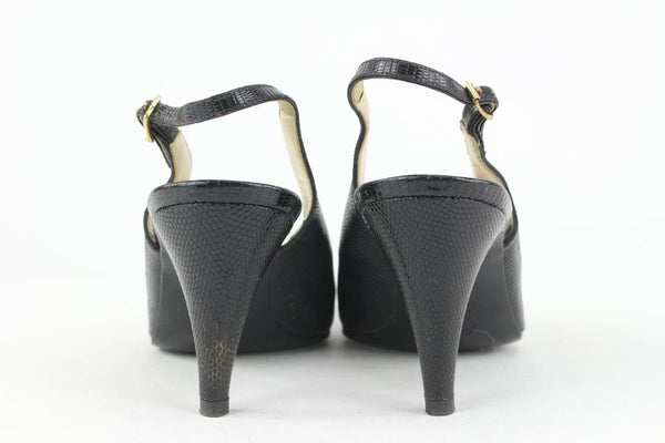 Chanel Size 9 A Black Lizard Grosgrain Cap Toe CC Slingback Sandals 2C –  Bagriculture