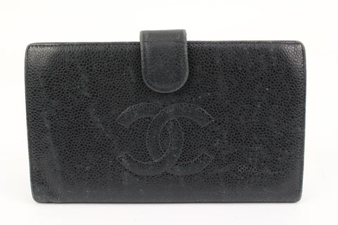 Chanel Black Caviar Leather CC Logo Long Flap Wallet 95ck323s