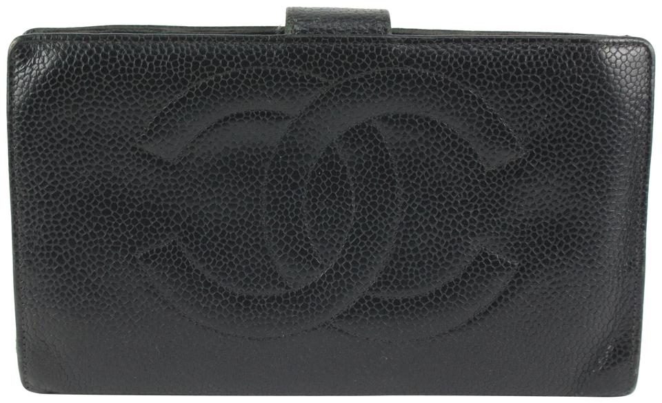 Chanel Black Caviar Leather CC Logo Flap Long Wallet 1213c18 For