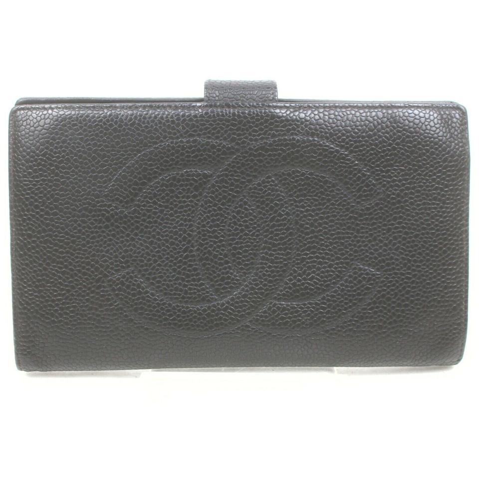 Chanel Black Caviar Logo CC Long Flap Wallet 862952