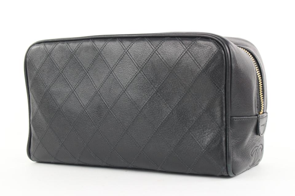 Chanel Black Quilted Lambskin Toiletry Pouch Cosmetic Bag 295cas513