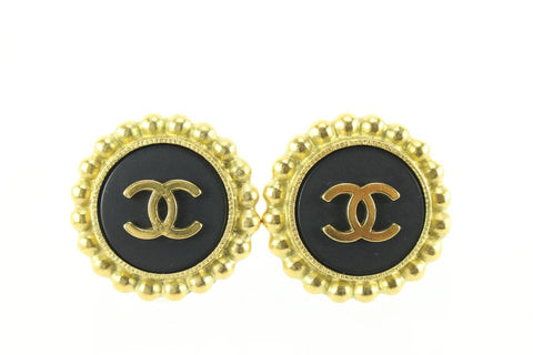 Chanel 95p Black x 24k Gold Plated CC Earrings68cc718s