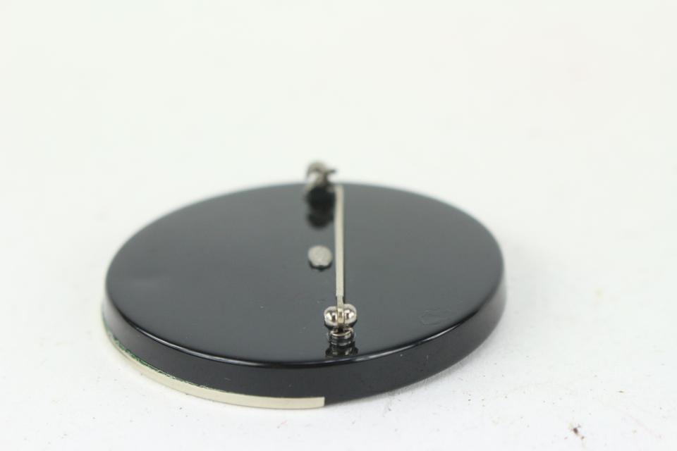 Chanel 00A Black x Silver Round Pin Brooch CC Logo 101c727