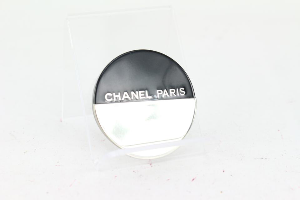 CHANEL -14K Clear and Black Strass CC Logo - Silver, Clear, Black