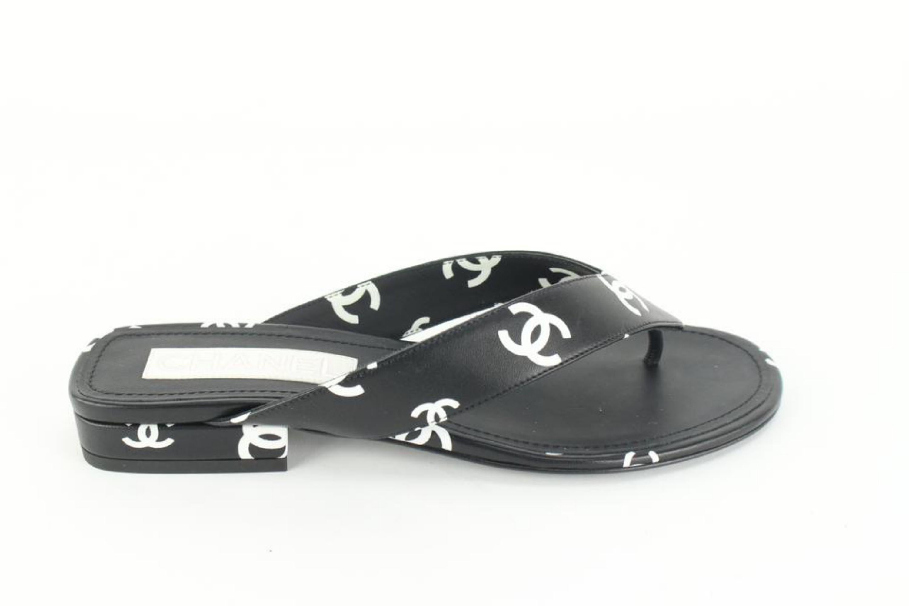 CHANEL Lambskin Chain CC Logo Thong Sandals 37 Black 846961