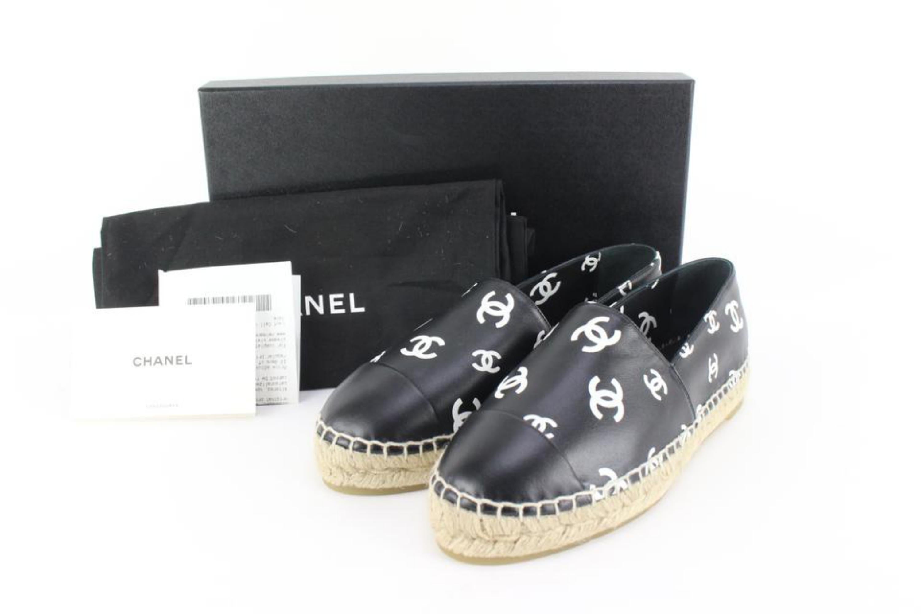 Chanel Black x White Leather CC All Over Icon Espadrilles 33cz54s –  Bagriculture