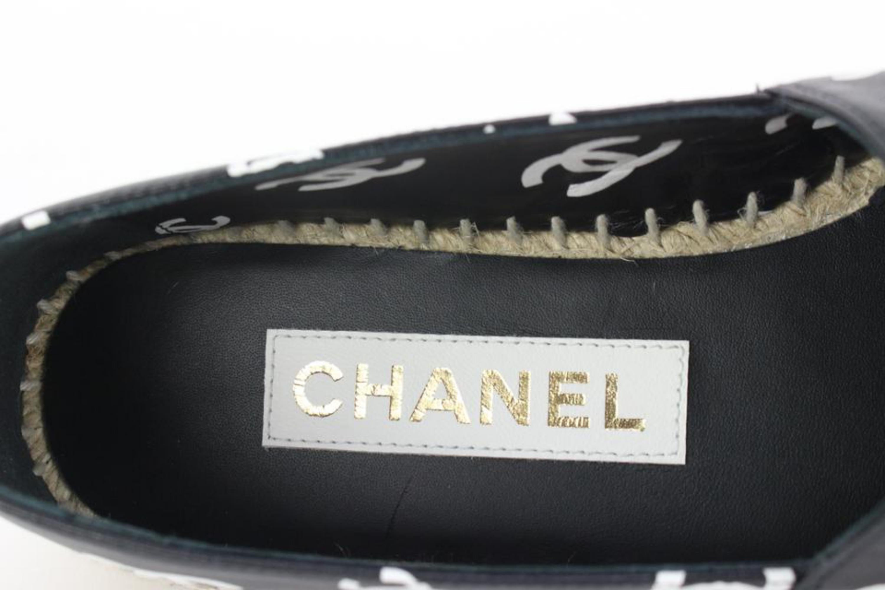 Chanel Black x White Leather CC All Over Icon Espadrilles 33cz54s