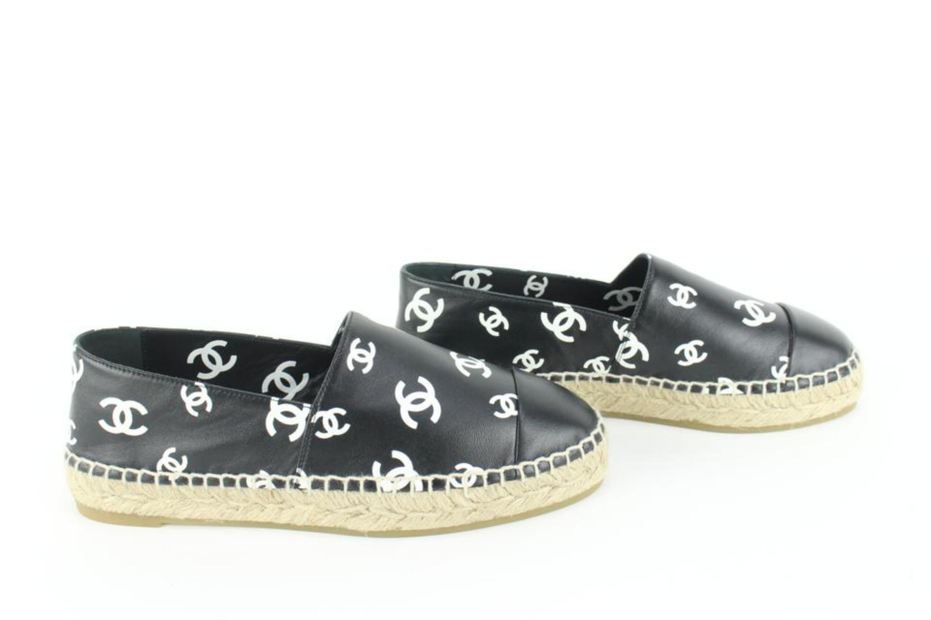 Chanel Shoes Espadrilles, Black with Silver CC, Size 38, New in Box WA001