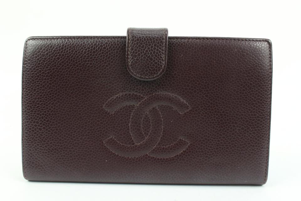 Chanel Bordeaux Caviar Leather CC Logo Long Bifold Flap Wallet 42ck224s