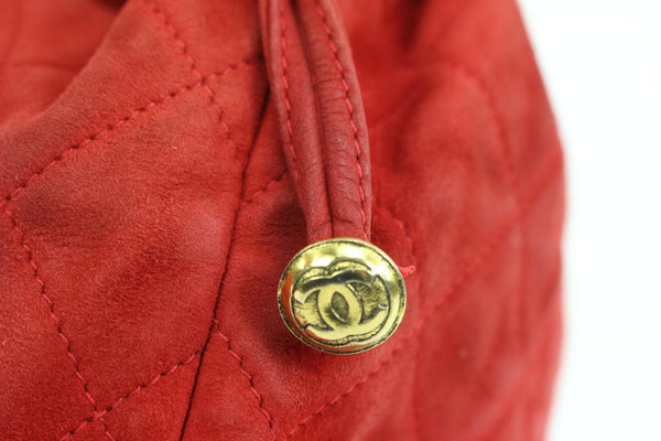Chanel Red Quilted Suede Mini Drawstring Crossbody Pouch Bucket
