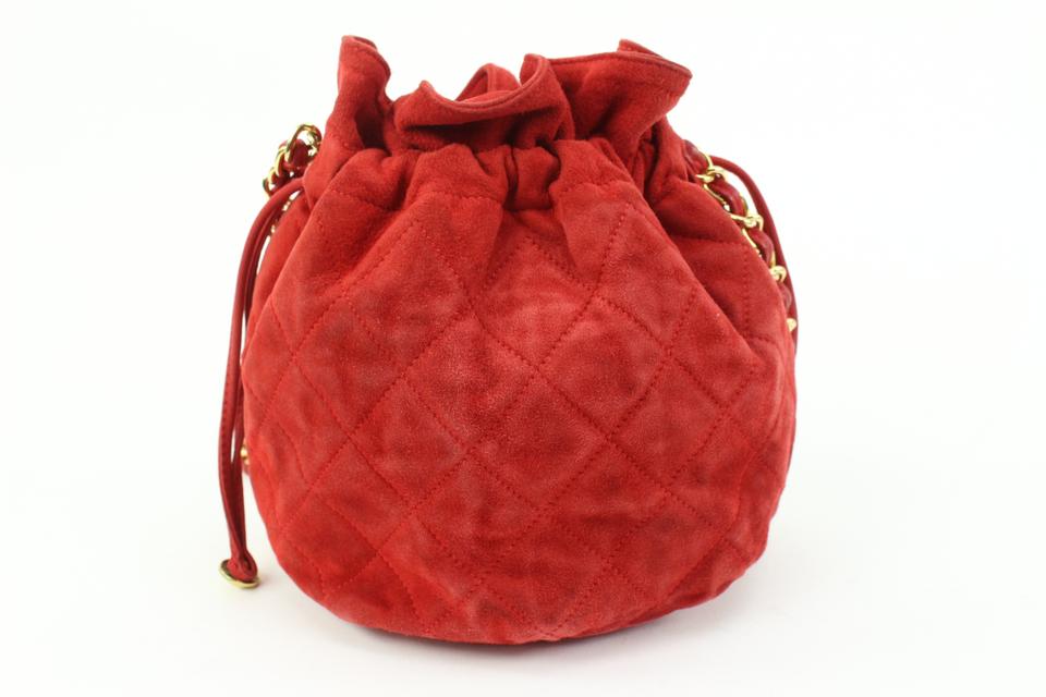 Chanel Red Quilted Suede Mini Drawstring Crossbody Pouch Bucket Bag 28 –  Bagriculture