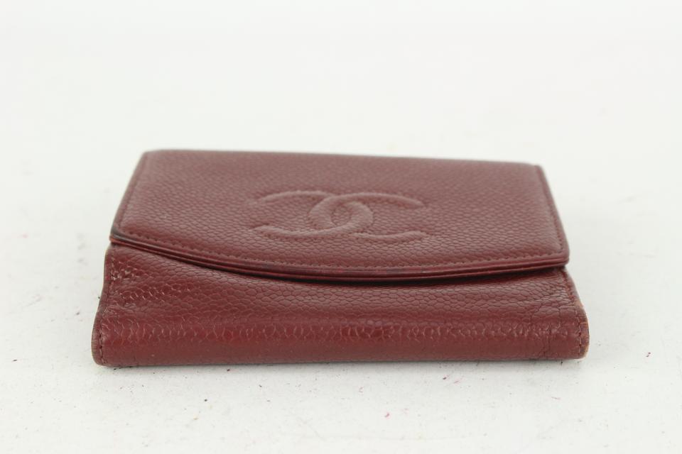 Chanel Burgundy Caviar Leather CC Logo Coin Purse Compact Wallet 818ca65