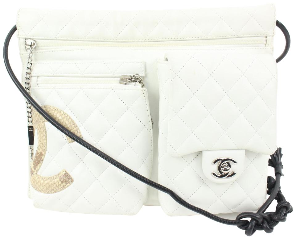 Chanel White Quilted Cambon Waist Pouch Fanny Pack 2way Crossbody 7ck310s
