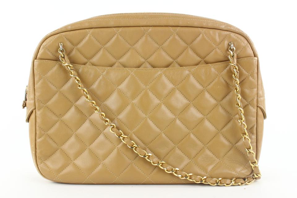 Chanel Light Brown Tan Quilted Leather Camera Bag 945cas416